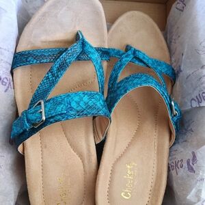 Blue Snake-Print Strappy Women's Sandals